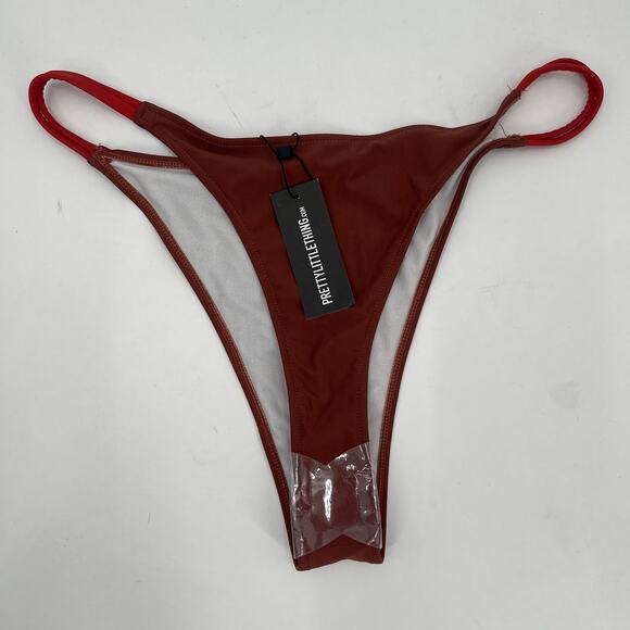 PRETTYLITTLETHING Bikini Bottoms Size 6 NWT Color Block Double Strap Tanga - Picture 10 of 10